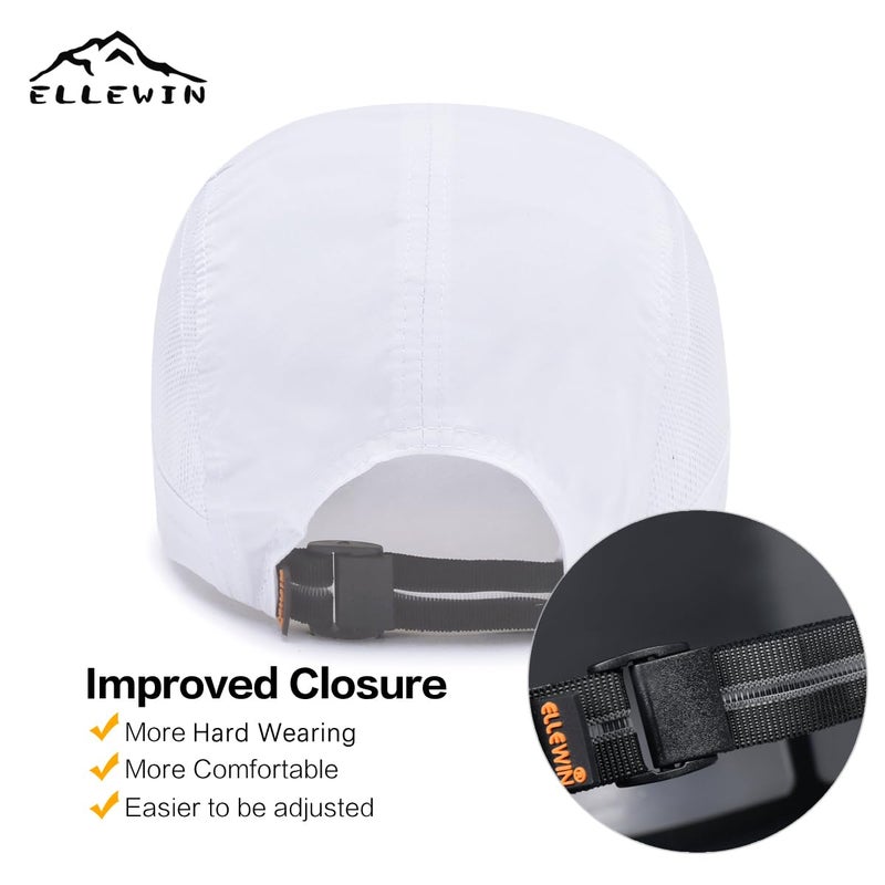 ELLEWIN Unisex Baseball Cap UPF 50 Unstructured Hat with Foldable Long Large Bill, A-white-ellewin Logo, M-L-XL - Image 5